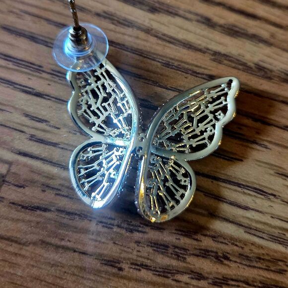 Vintage Gold And Crystal Butterfly Earrings GARDEN GIRL! - Picture 4 of 9